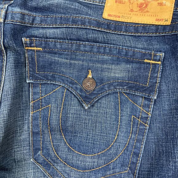 True Religion Ricky Straight Fit Flap Pocket Jeans Baggy Y2K Skate Mens 40x34 - Picture 7 of 12